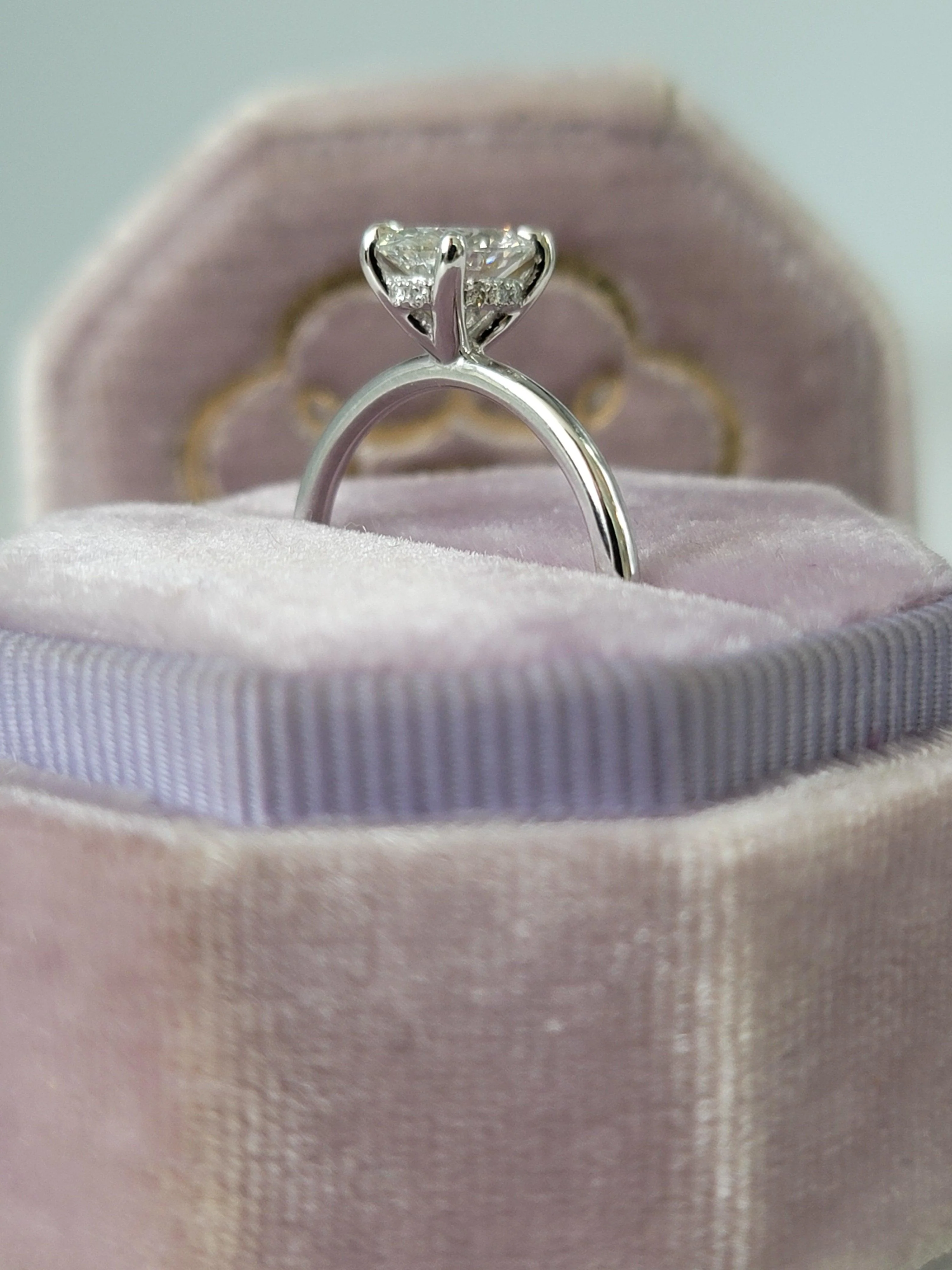1.10 Carats Lab Grown Oval Cut Solitaire Hidden Halo Diamond Engagement Ring - Image 8
