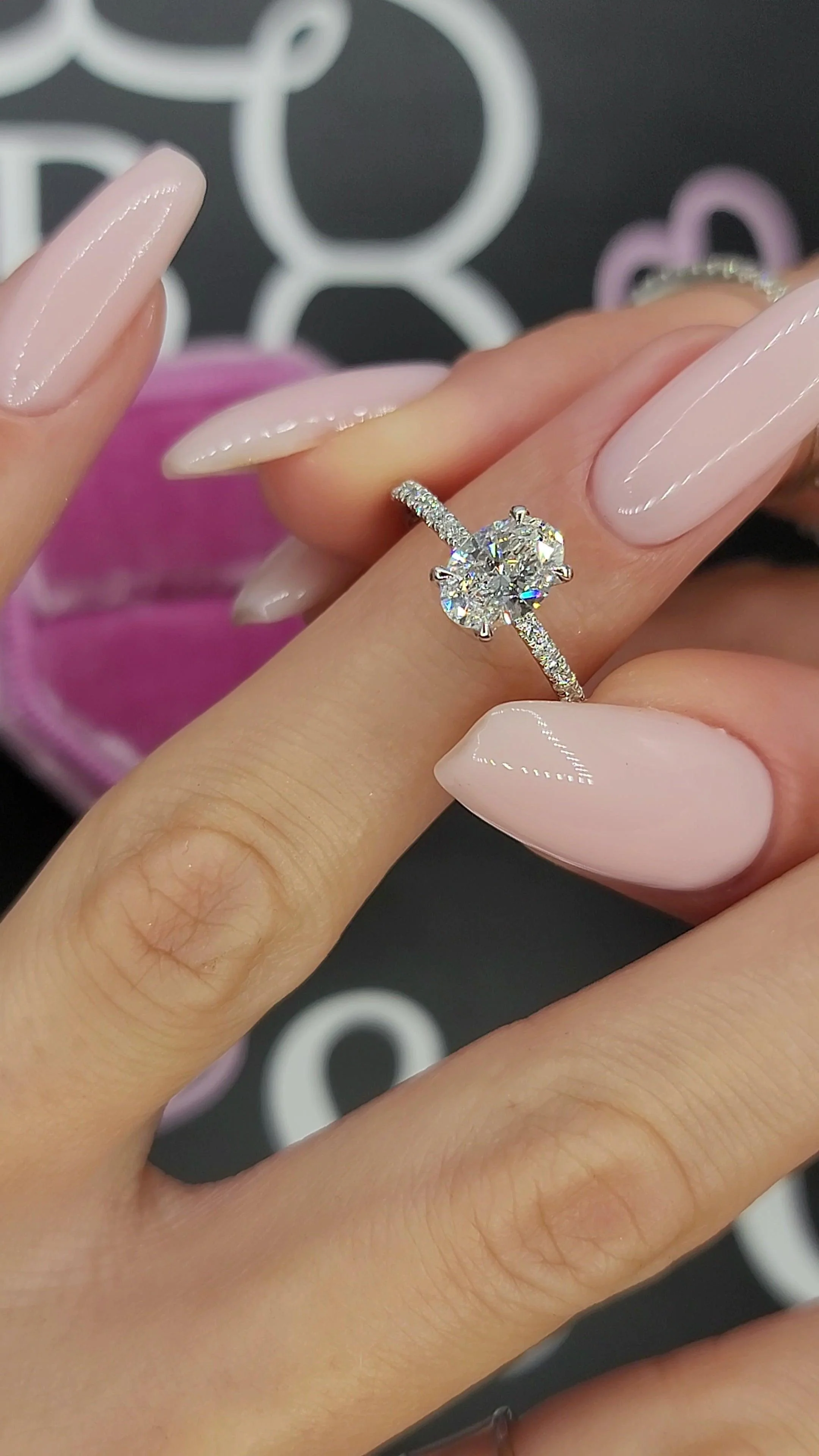 1.50 Carats Lab Grown Oval Cut Micropaved Side Stones Hidden Halo Diamond Engagement Ring - Image 5
