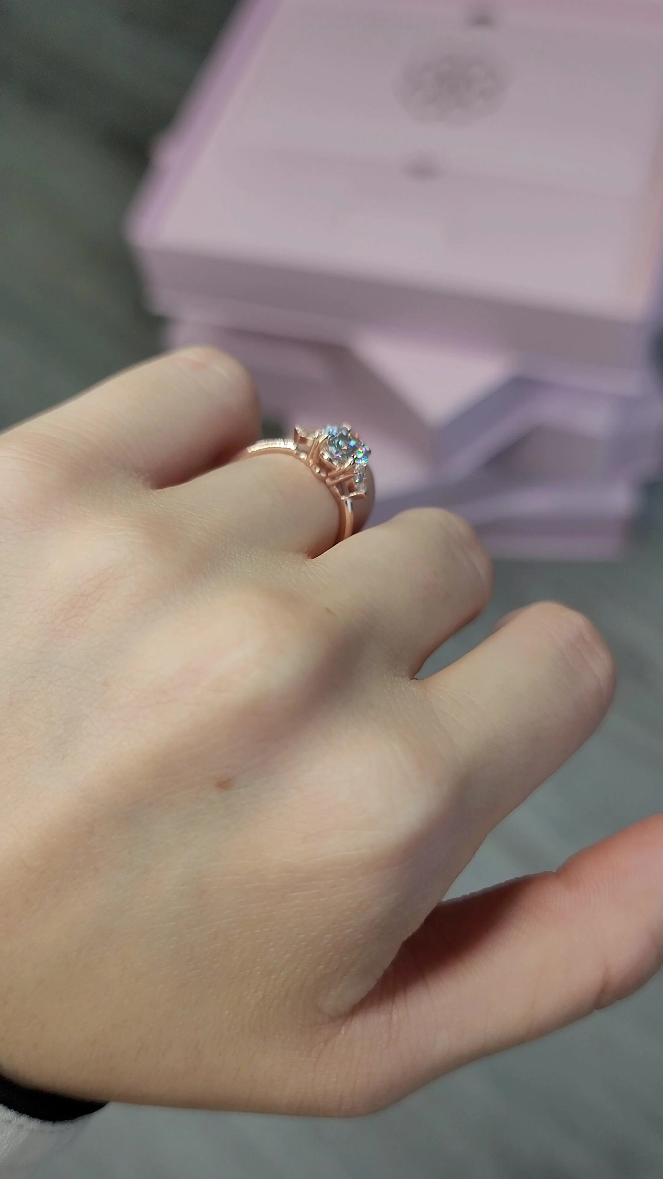 1.72 Carats Lab Grown Oval Cut with Pear Shape Side Stones Diamond Engagement Ring in Rose Gold - Image 5