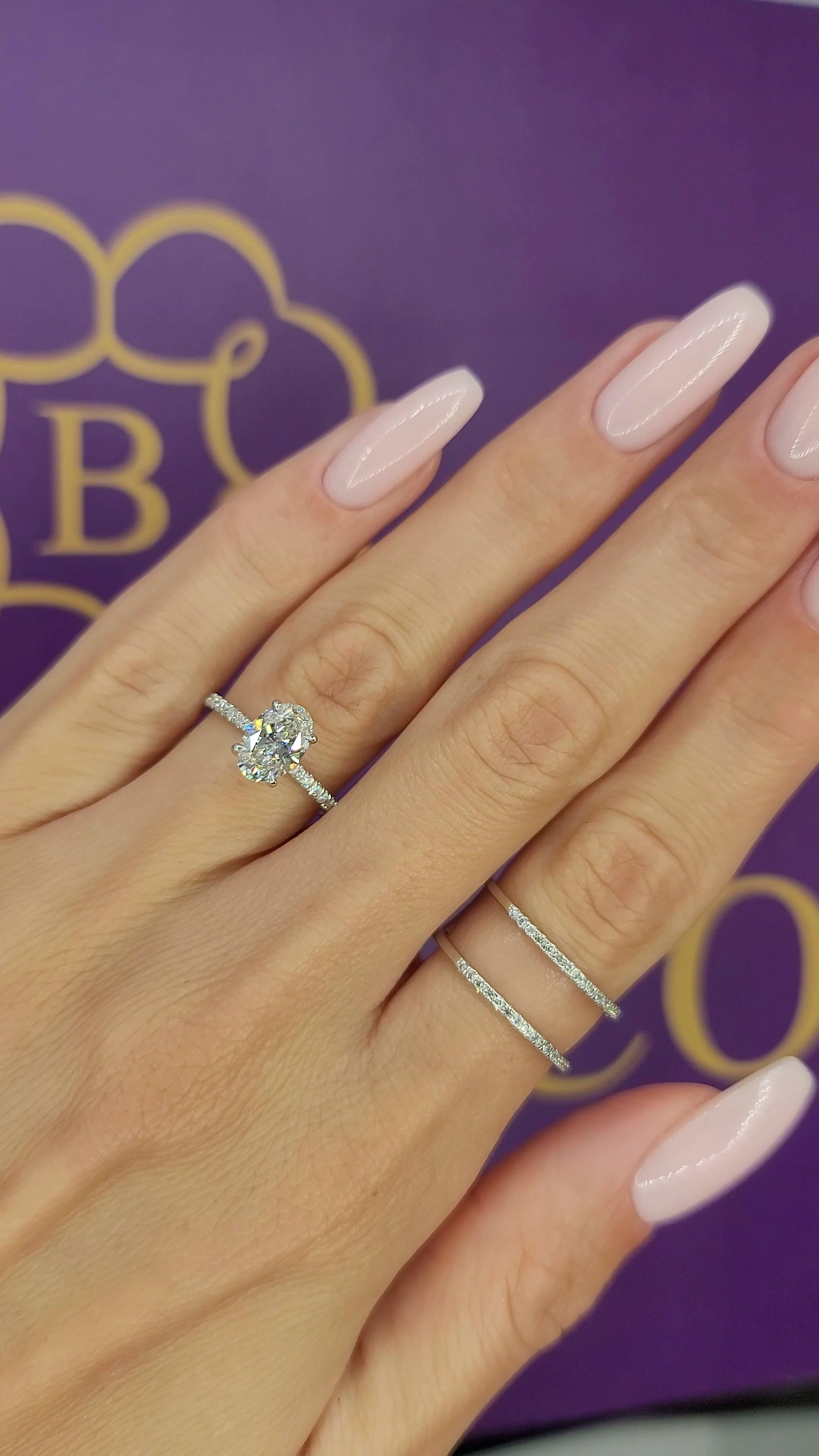 1.75 Carats Lab Grown Oval Cut Micropaved Side Stones Hidden Halo Diamond Engagement Ring - Image 3