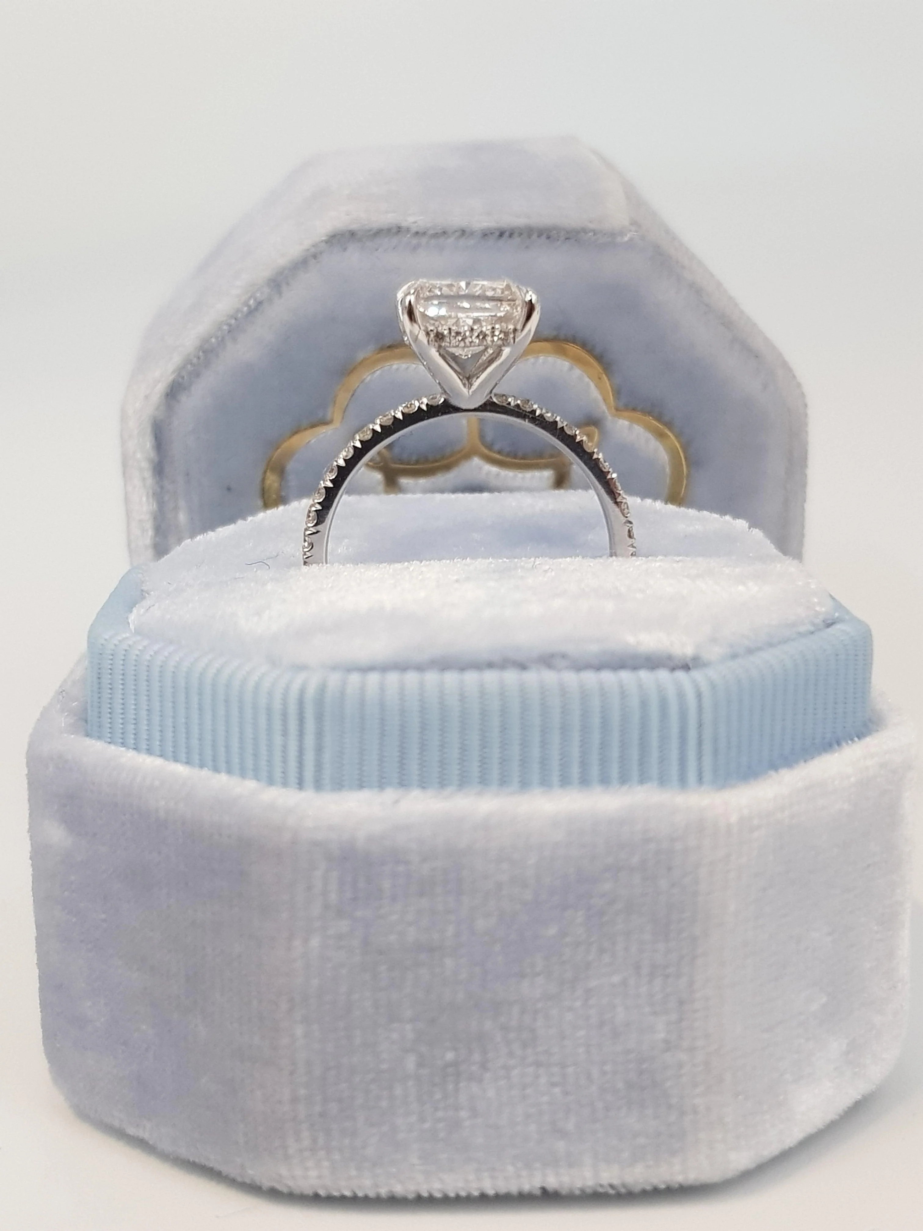 2.50 Carats Lab Grown Cushion Cut Side Stones Hidden Halo Diamond Engagement Ring - Image 3