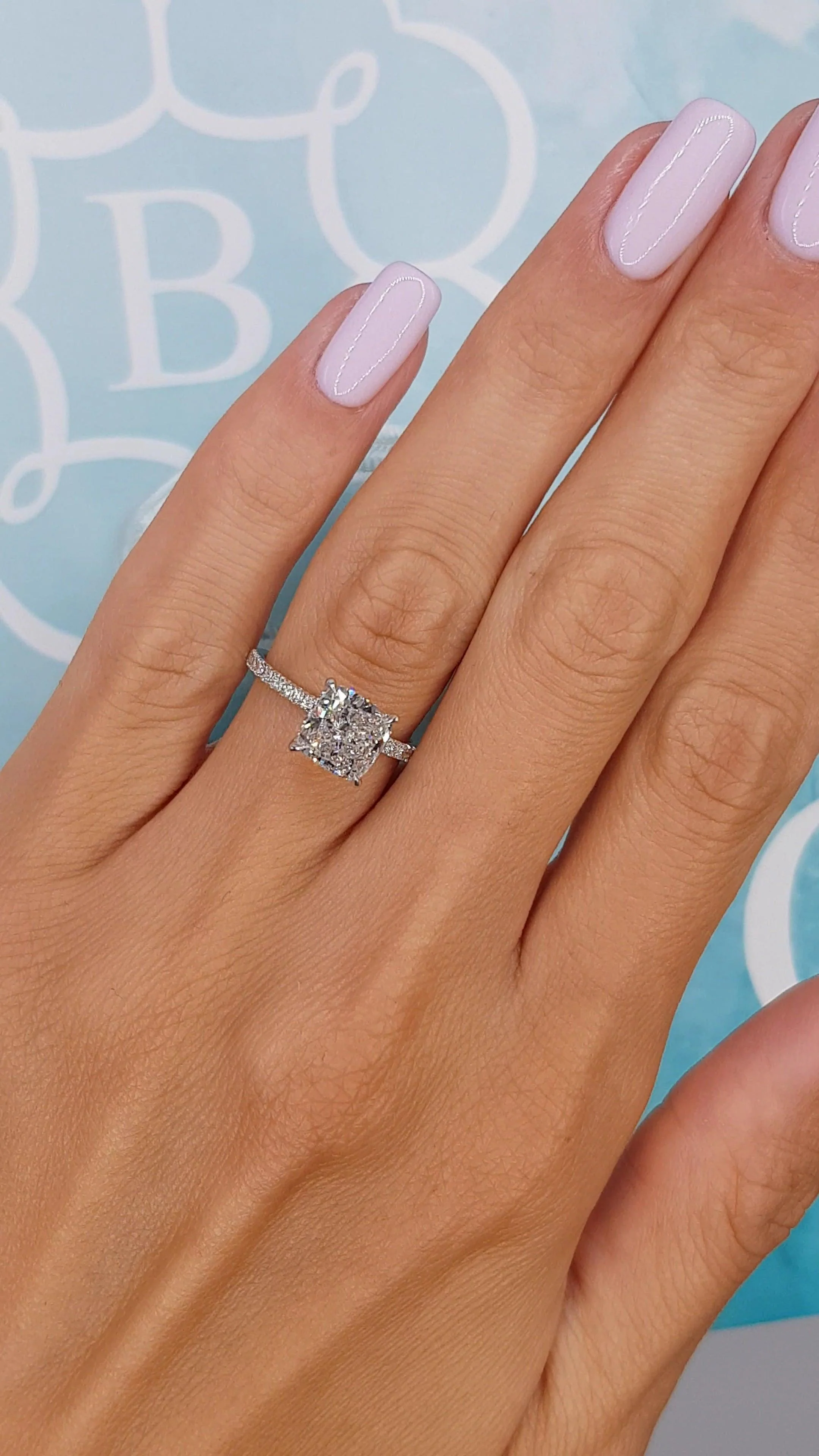 2.50 Carats Lab Grown Cushion Cut Side Stones Hidden Halo Diamond Engagement Ring - Image 6