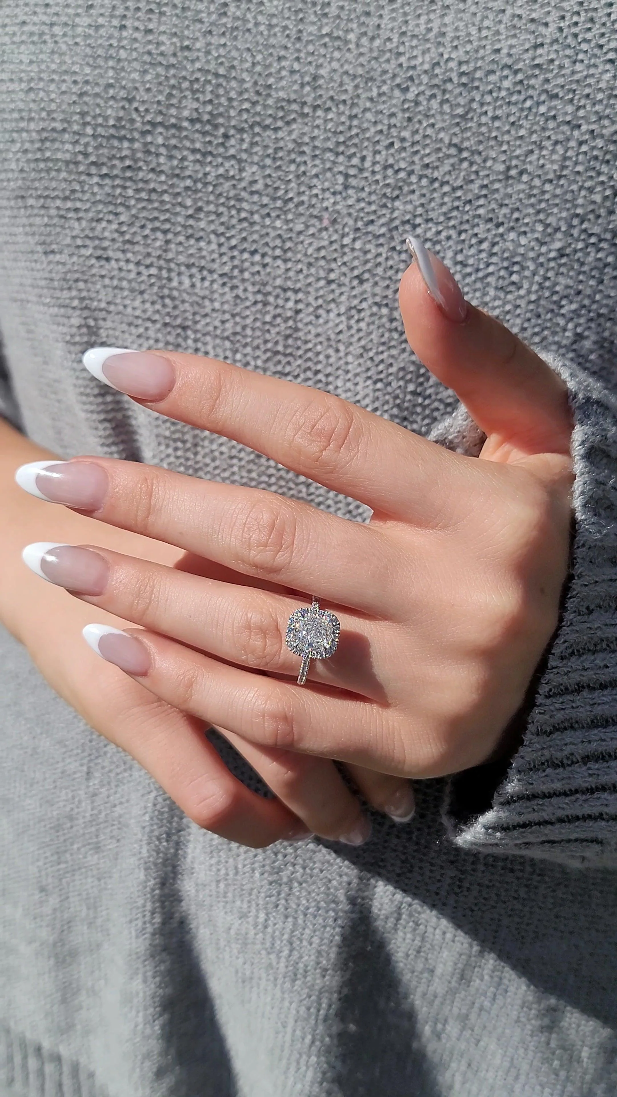 2.68 Carats Lab Grown Cushion Cut Micropaved Halo Side Stones Diamond Engagement Ring - Image 4