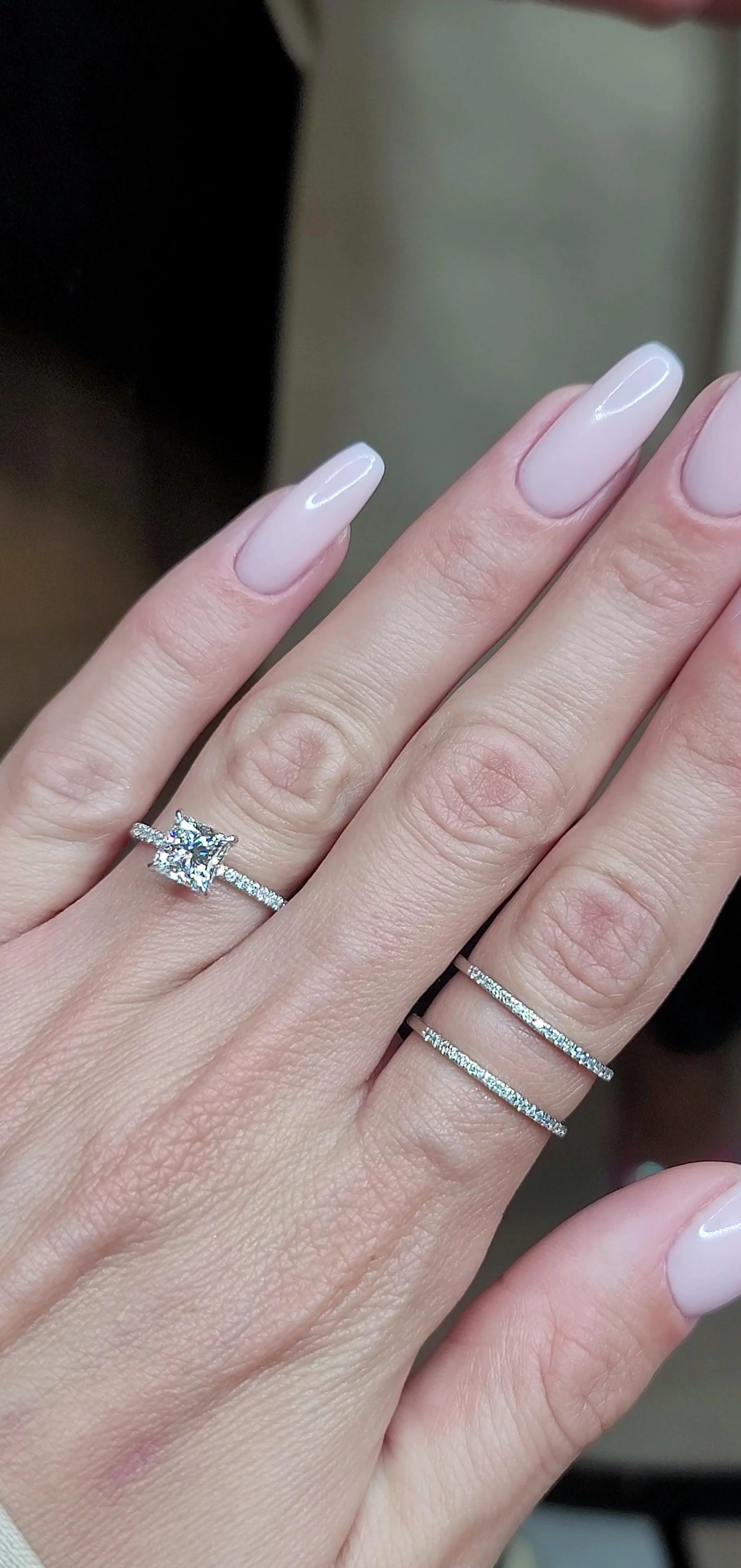 2 Carats Lab Grown Princess Cut Micropaved Side Stones Hidden Halo Diamond Engagement Ring - Image 6