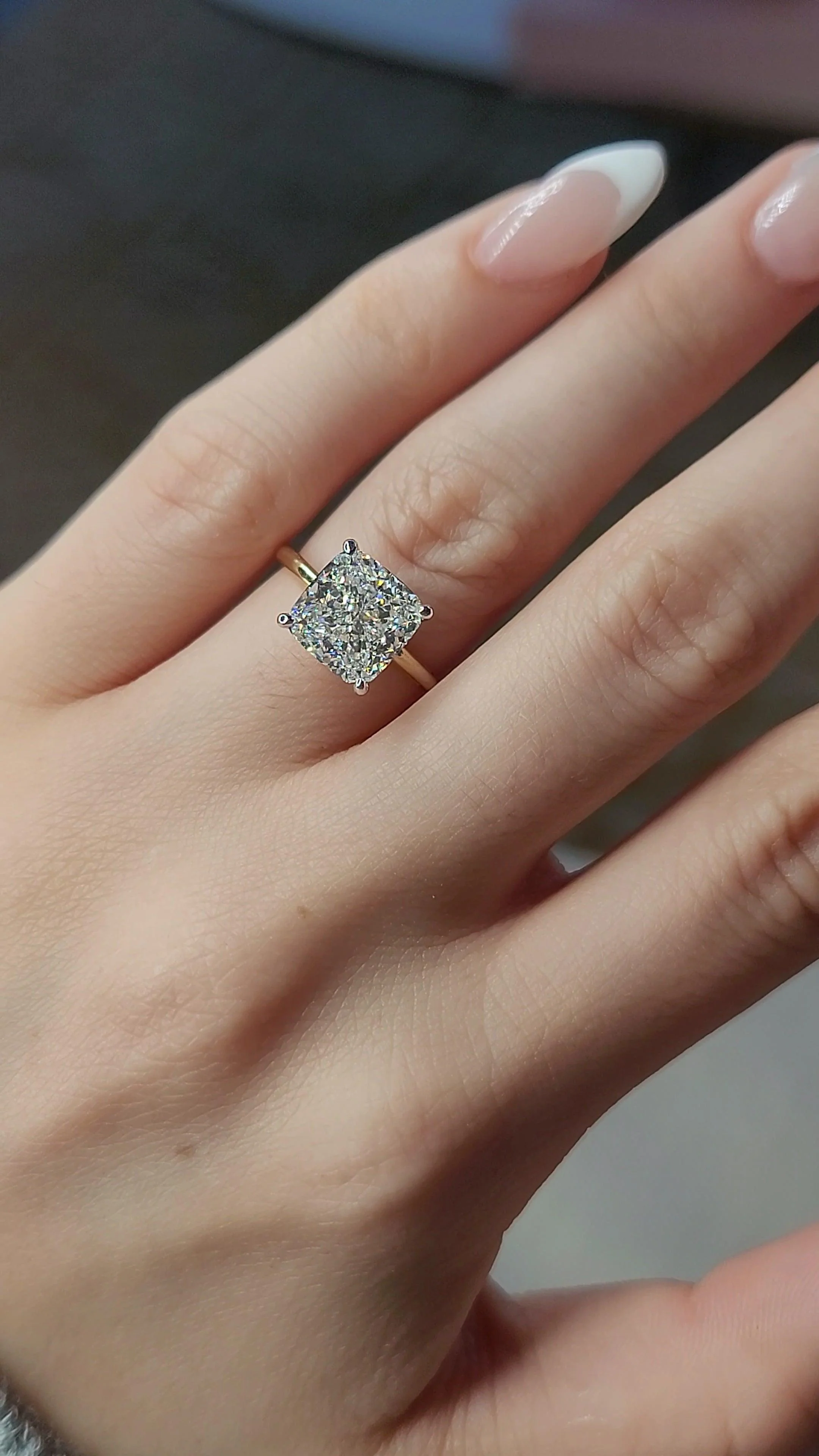 3.18 Carats Lab Grown Cushion Cut Two Tone Solitaire Hidden Halo Diamond Engagement Ring - Image 6