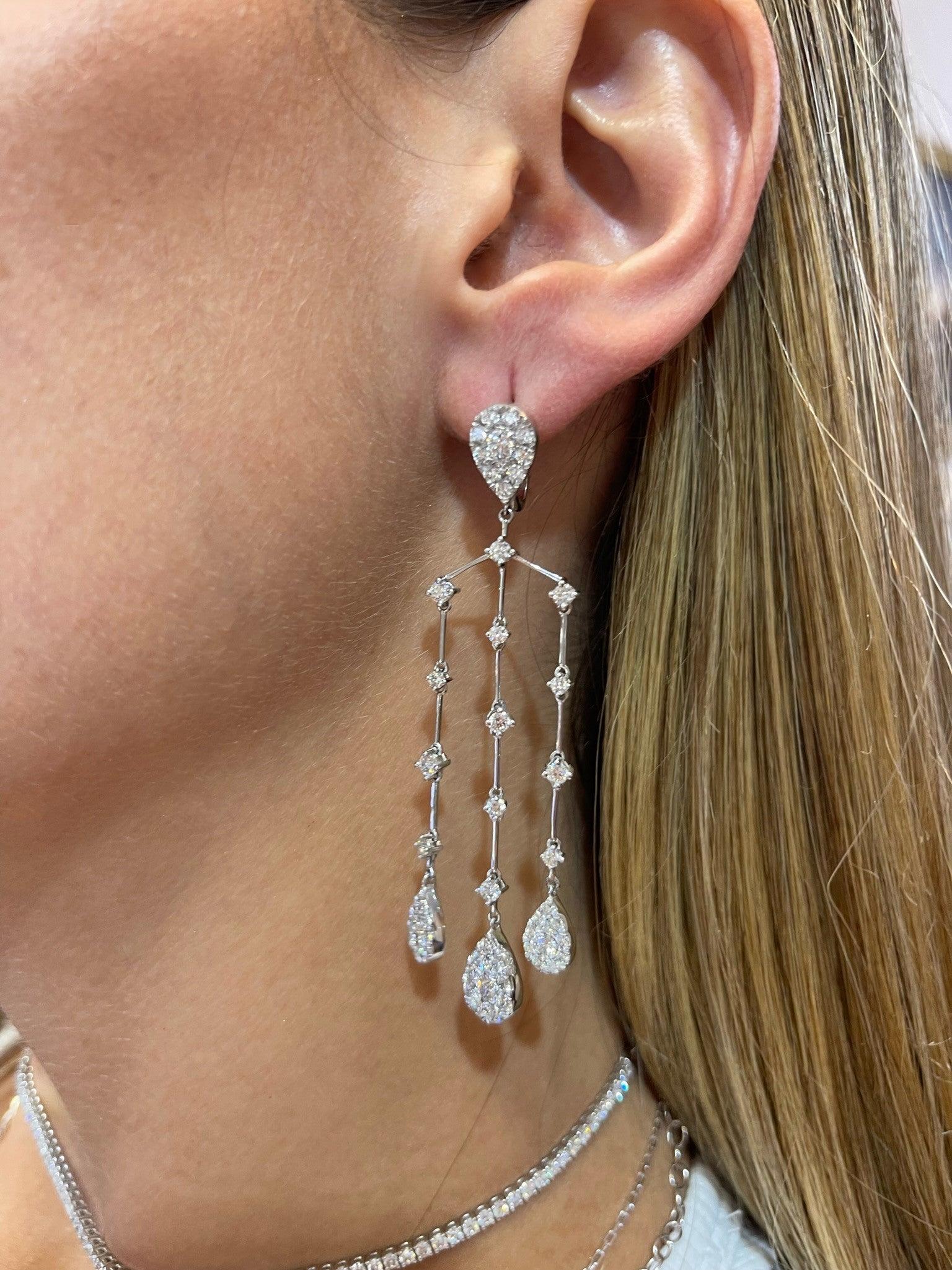 6.12 ct Illusion Set Chandelier Natural Diamond  Earrings - Image 3